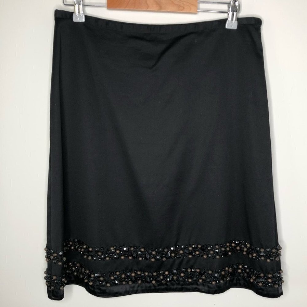 BODEN Black Wooden Beaded Trim Knee Length Skirt Size 14R